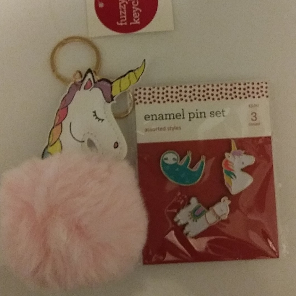 Keychain and pin set
